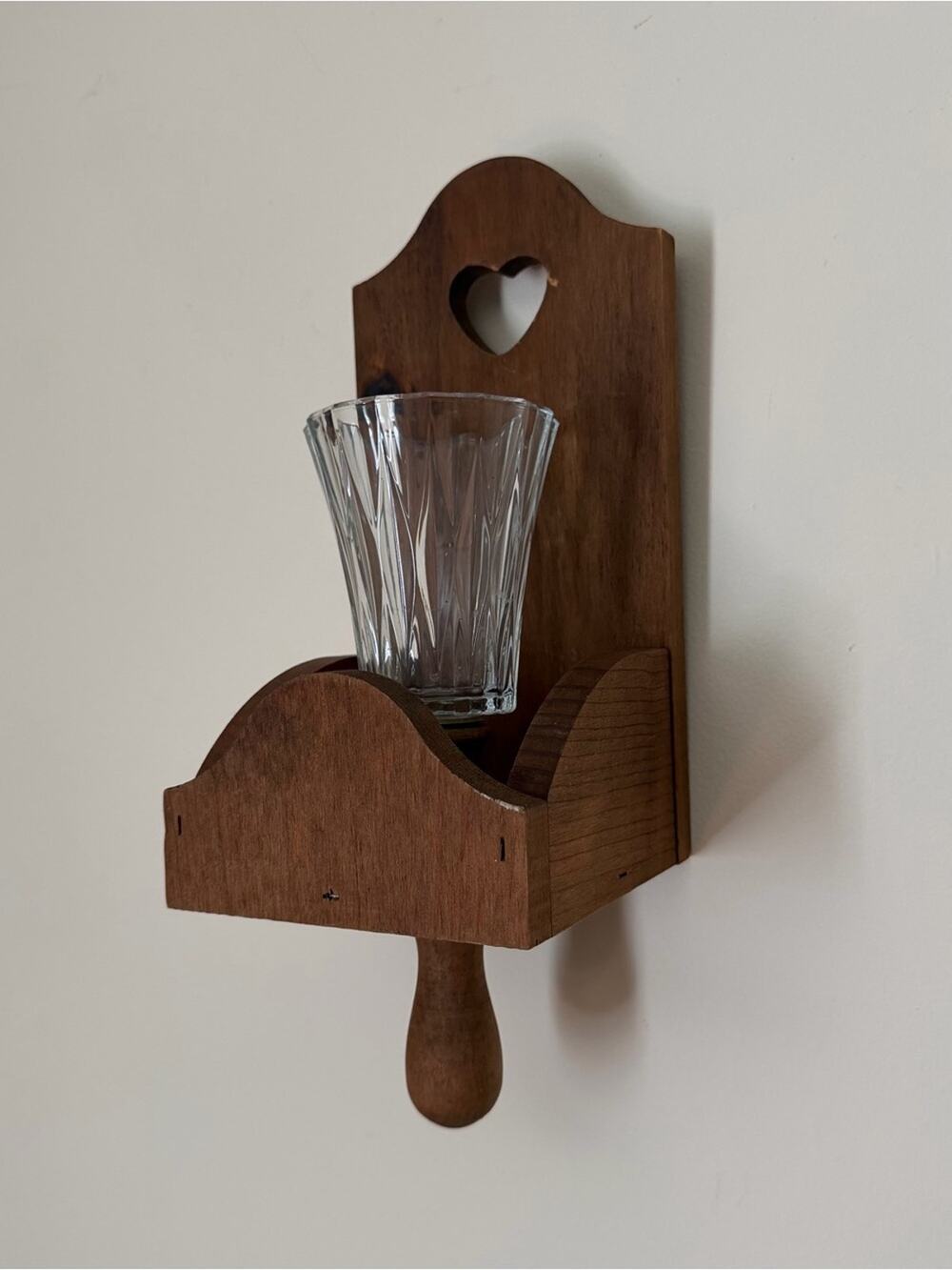 Vintage 1980s HOMCO Wood Heart Wall Sconce Candle Holder Country Decor